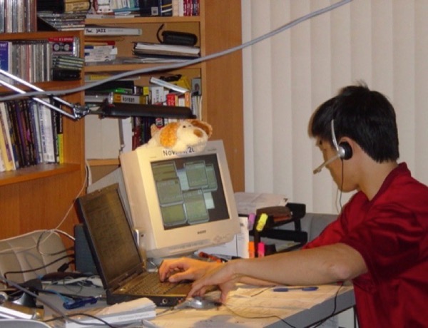 Old school photo circa 2004. Almost going crazy building websites and having headset on "in case" prospect called back